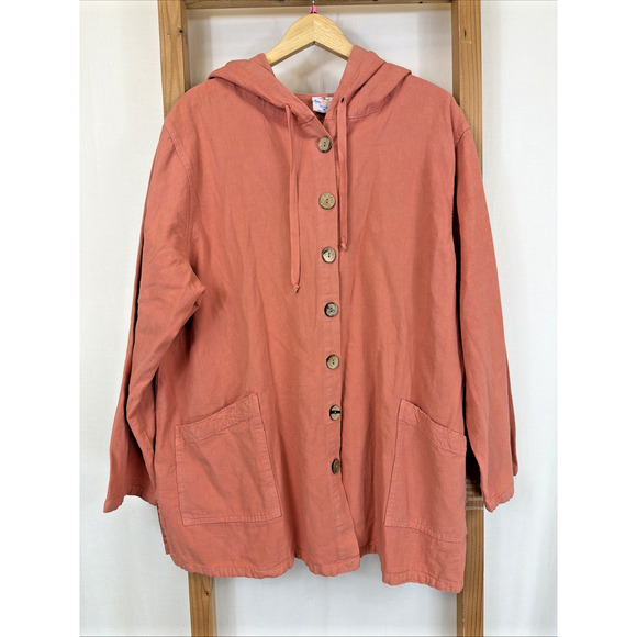 Sea Breeze Jackets & Blazers - NWT Sea Breeze Peach Button Up Hood Swing Jacket #1399 Size 1X